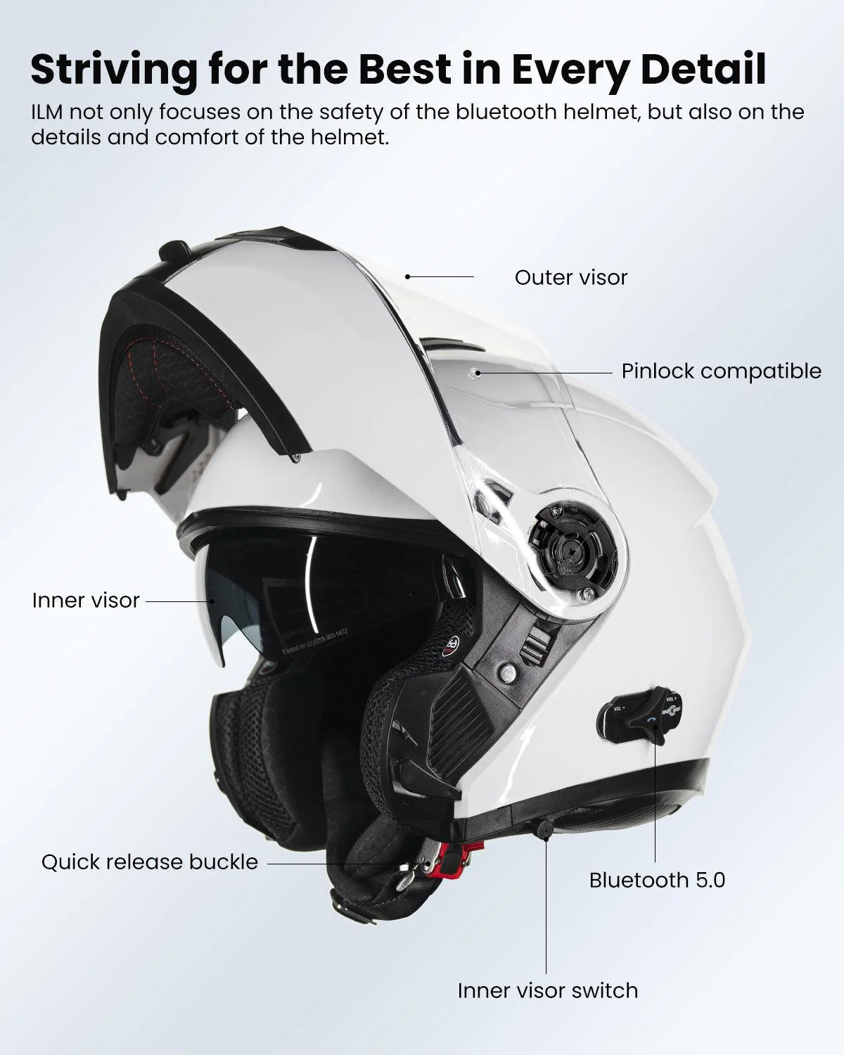 ILM Modular Flip up Full Face Bluetooth Motorcycle Helmet Model 159BT - Image 7
