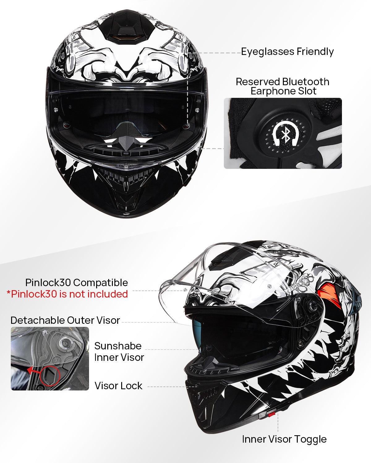 ILM Full Face Motorcycle Helmet Model 861A - Image 7
