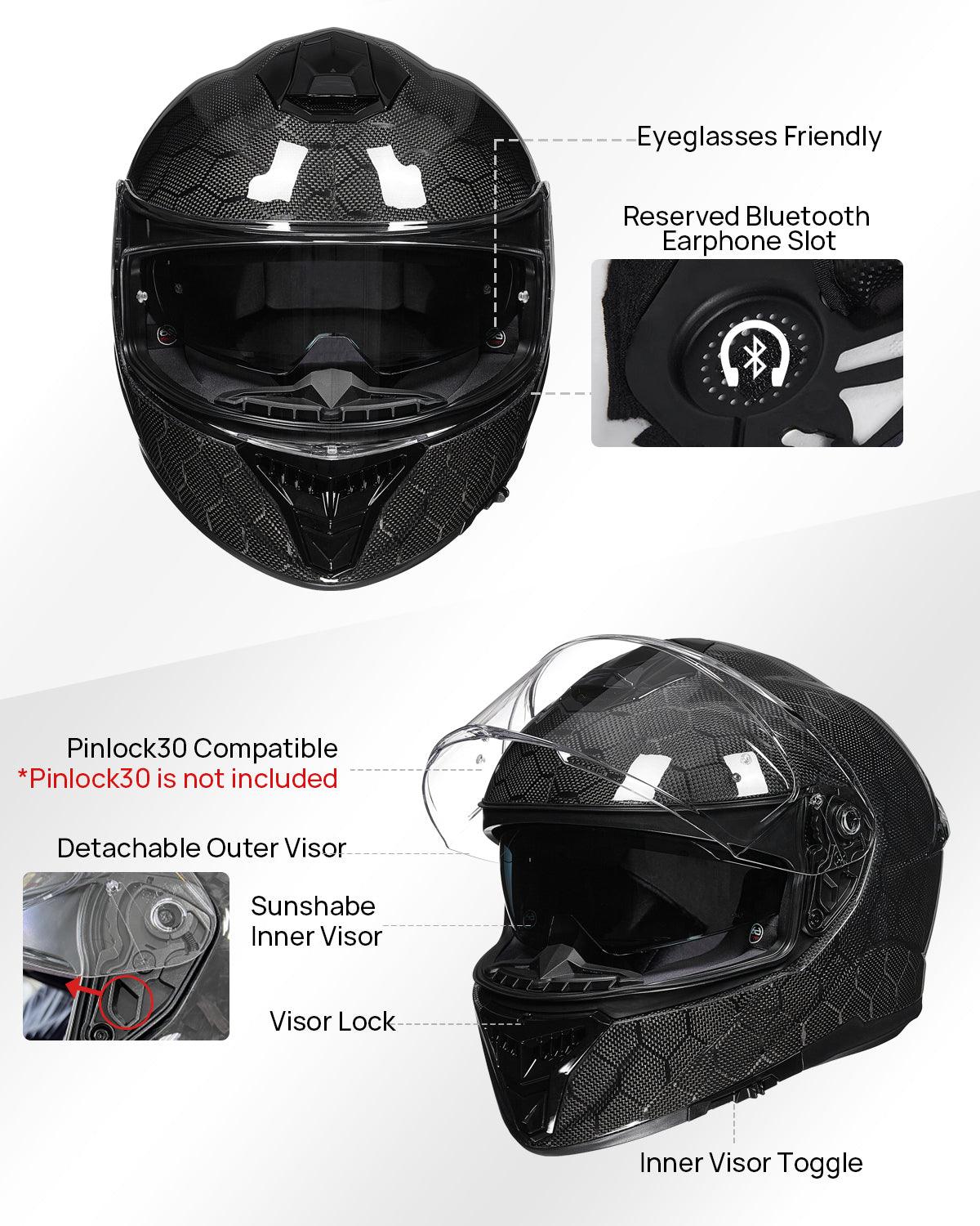 ILM Full Face Motorcycle Carbon Fiber Helmet Model 861C - Image 7