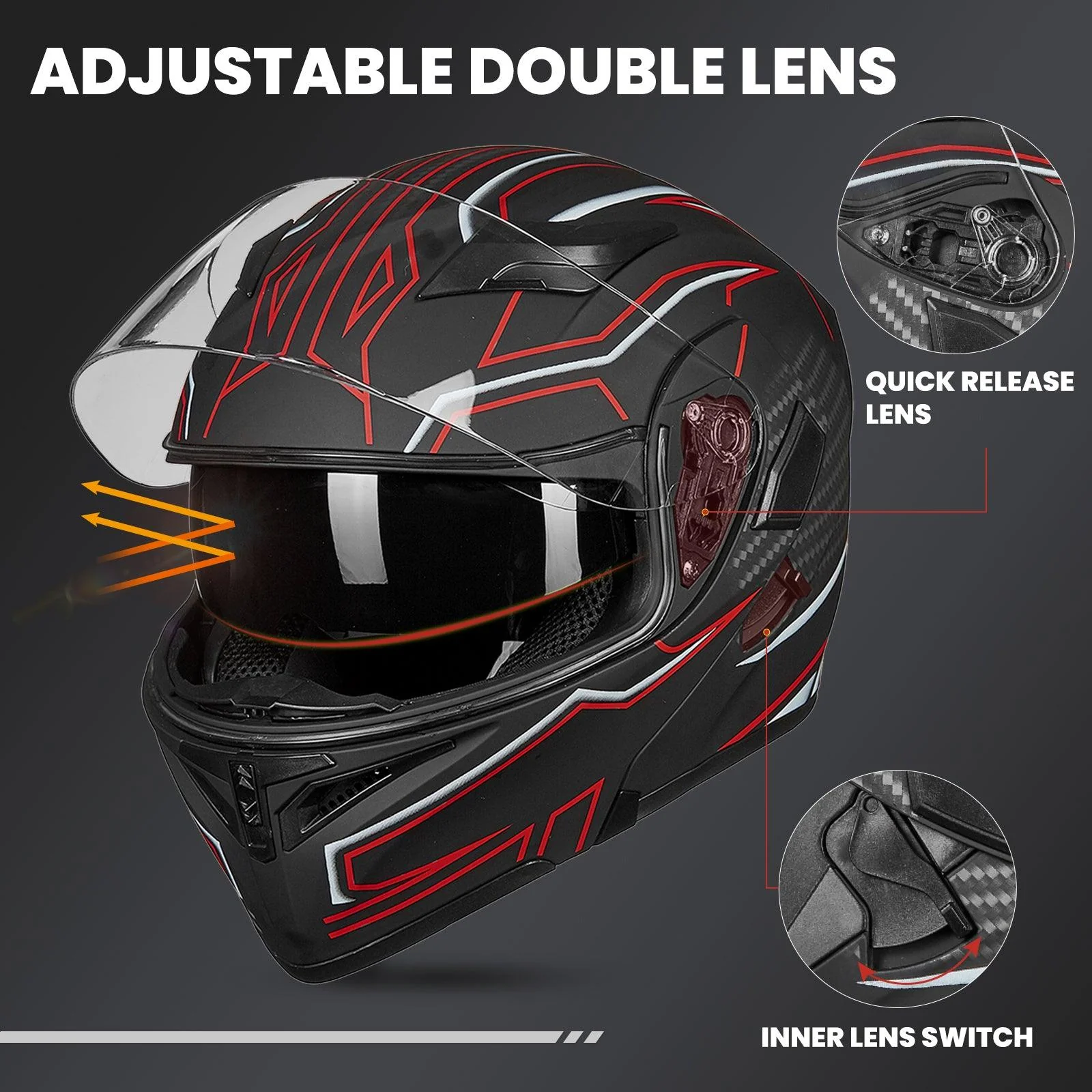 ILM Motorcycle Modular Full Face Helmet Model 902LED - Image 3