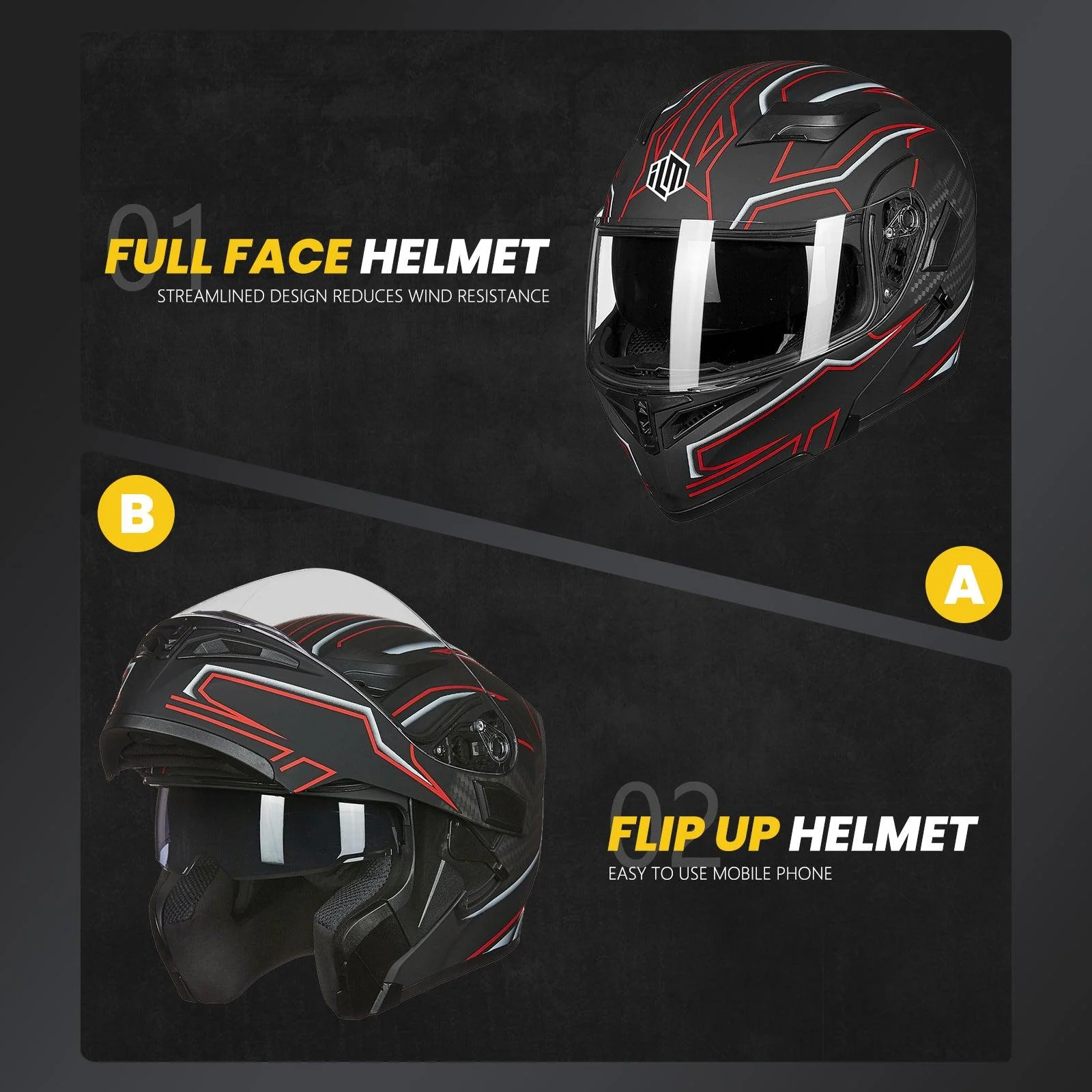 ILM Motorcycle Modular Full Face Helmet Model 902LED - Image 4