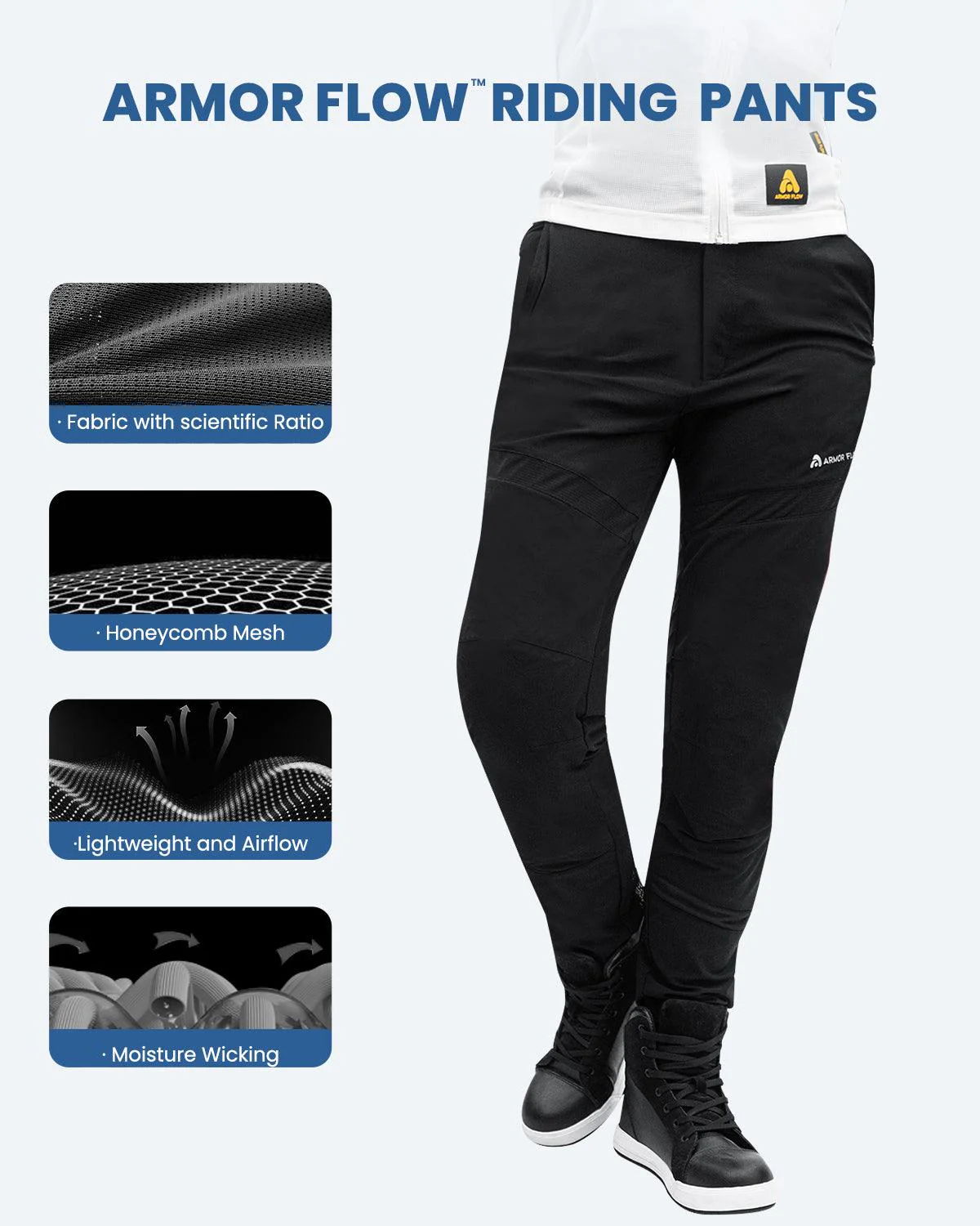 ILM Motorcycle Riding Pants Armor Flow with Pads Summer Lightweight Mesh Pants Model AFP01 - Image 5