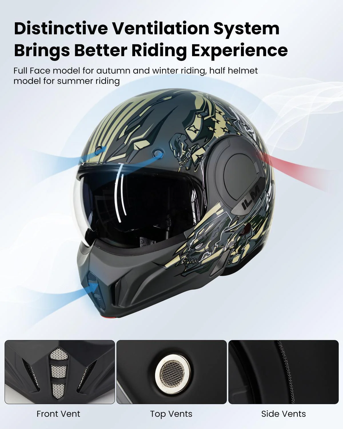 ILM Vintage Full Face Modular Motorcycle Helmet Model B707 - Image 6