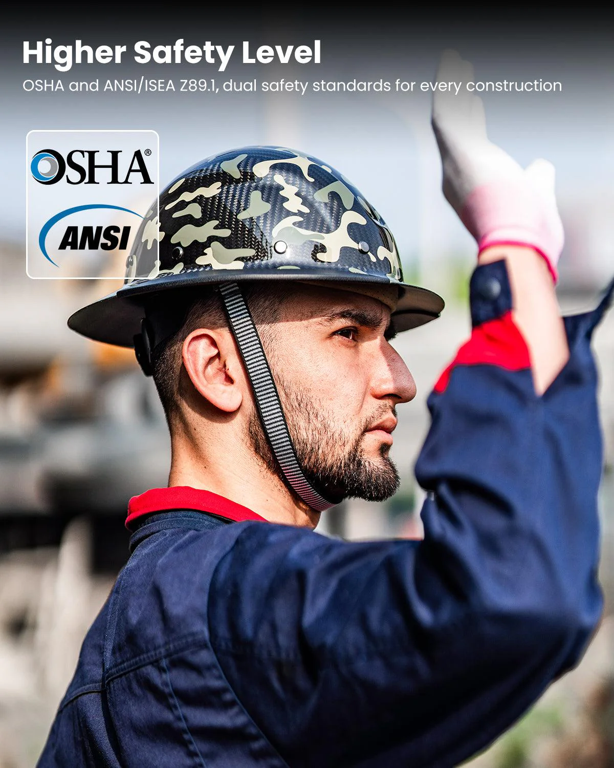 ILM Carbon Fiber Full Brim Hard Hat for Men with 4-8 Point Suspension OSHA and ANSI Construction Safety Hat Model MS401 - Image 8