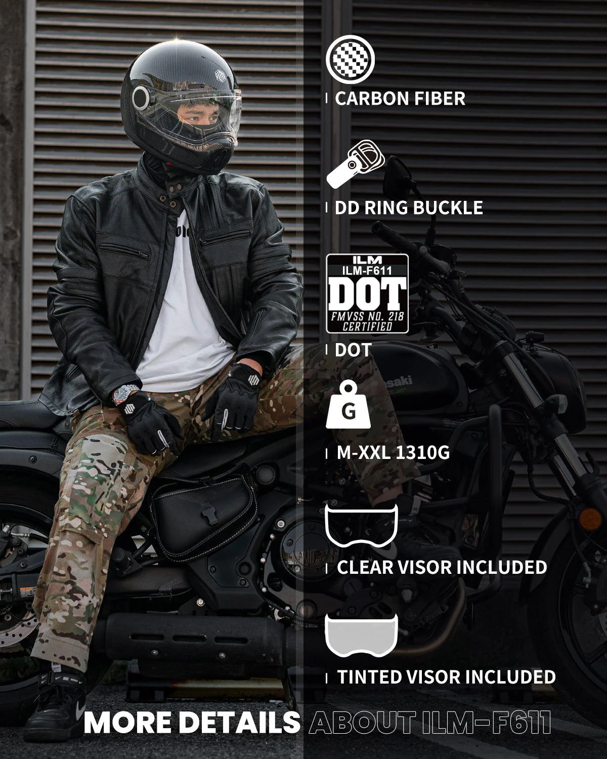 ILM Carbon Fiber Lightweight Motorcycle Helmets Full Face Retro Helmet Model F611 - Image 7