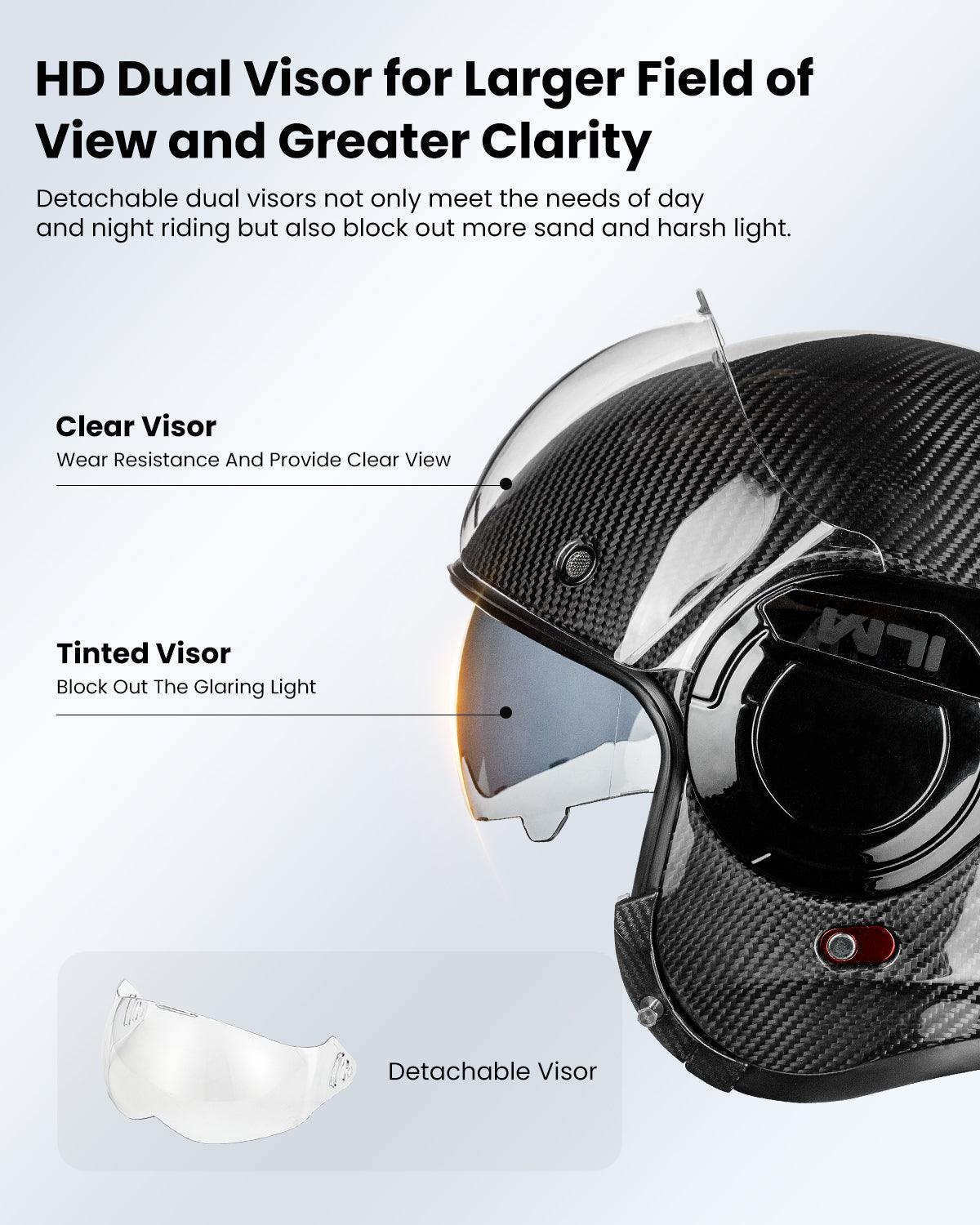 ILM Carbon Fiber Vintage Full Face Modular Motorcycle Helmet Model B707C - Image 3