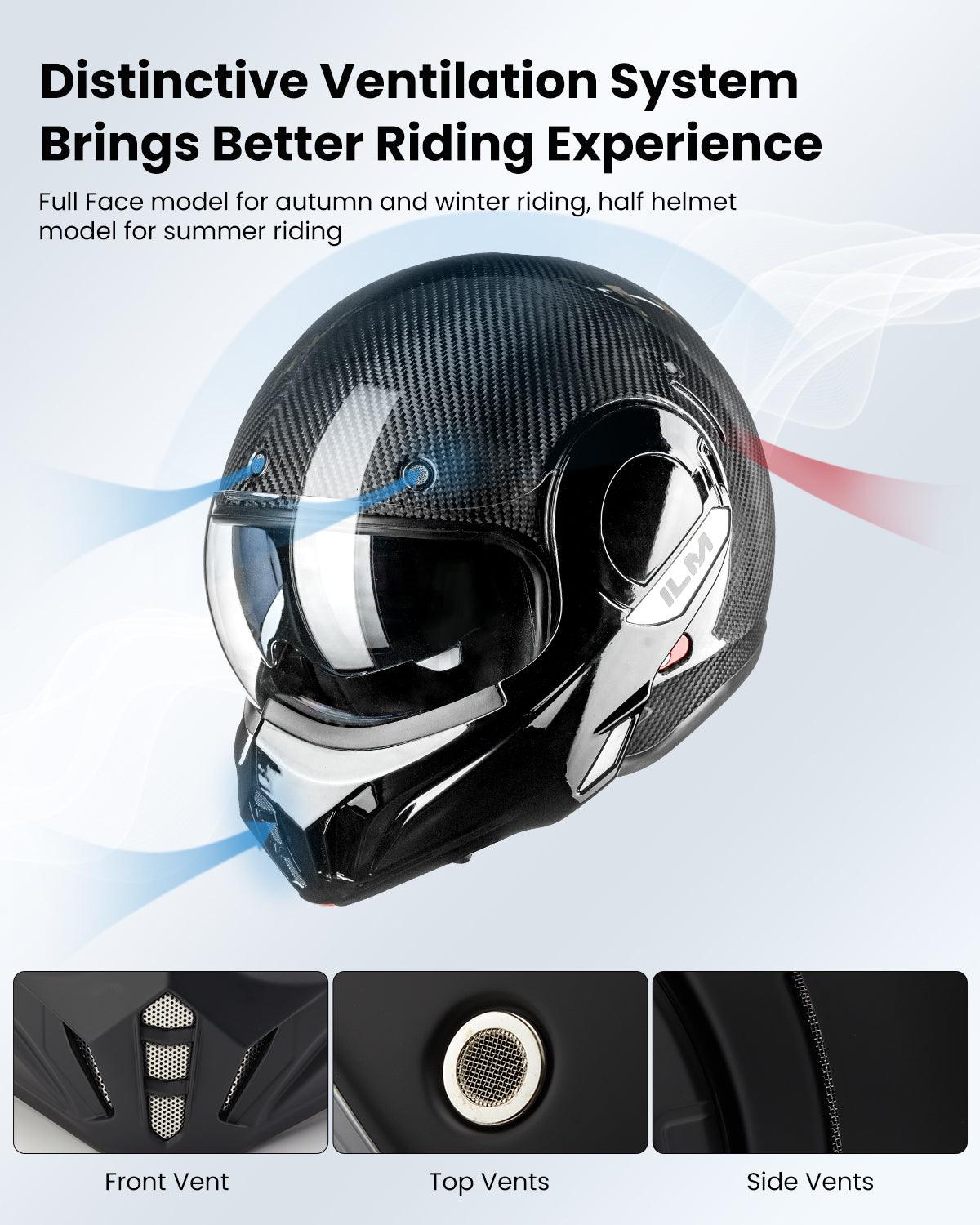 ILM Carbon Fiber Vintage Full Face Modular Motorcycle Helmet Model B707C - Image 5