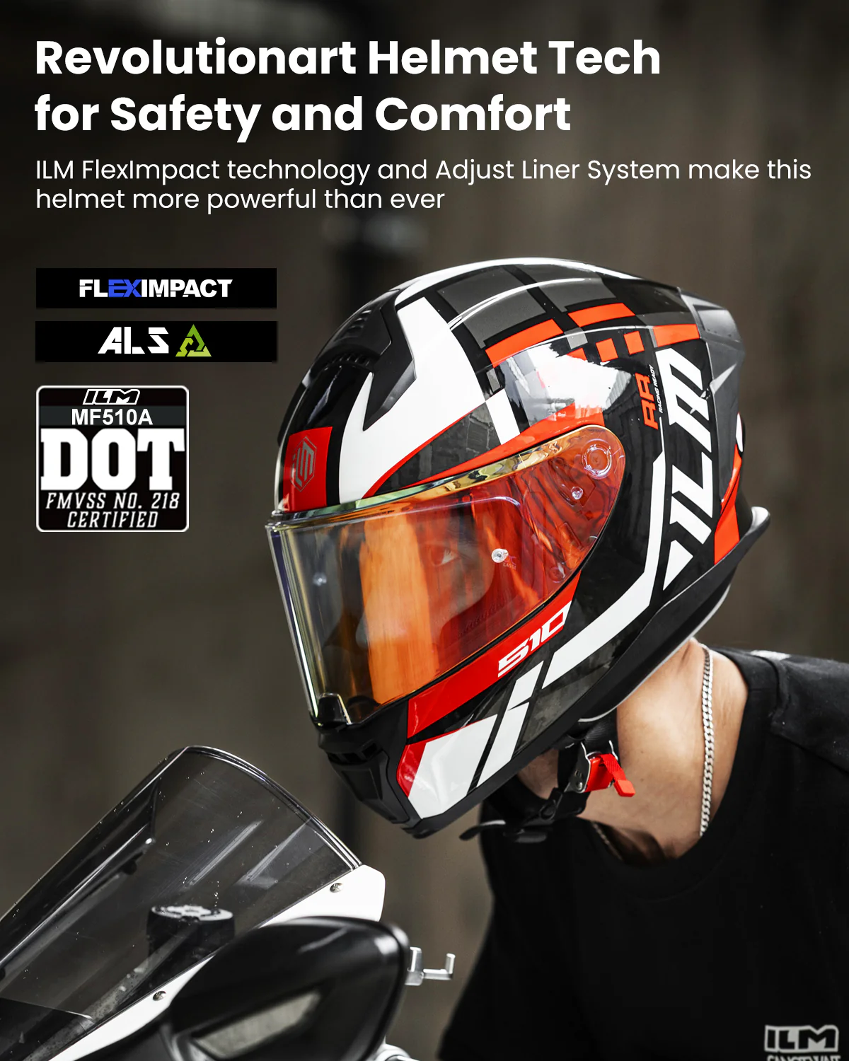 ILM Full Face Motorcycle Helmet DOT Approved Powersports Street Racing Cascos para Motos Model MF510A - Image 8
