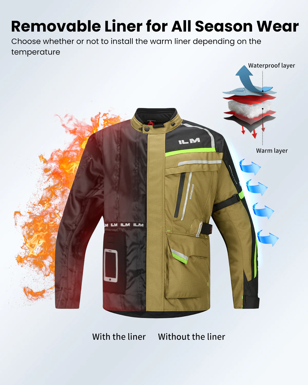 ILM Men's Street Motorcycle Jacket with CE Armor and Detachable Thermal Liner Waterproof Adventure Touring Jackets Model JRL3 - Image 9
