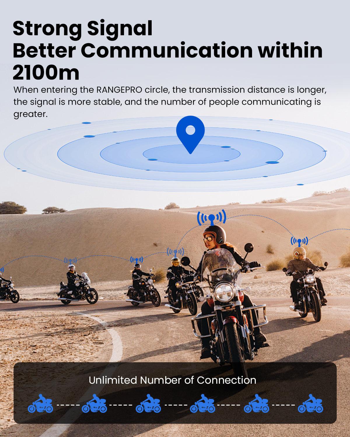 ILM Motorcycle Bluetooth Headset Helmet Communication System 2100M Intercom IP67 Waterproof Noise Cancellation Model RANGEPRO - Image 4