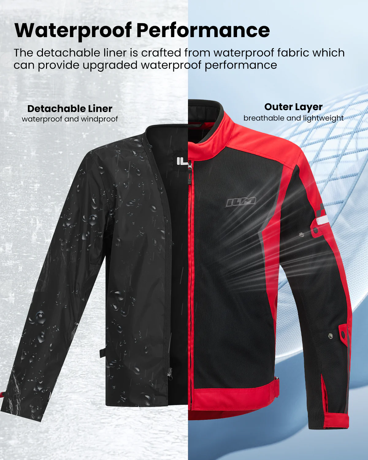 ILM Motorcycle Mesh Jacket with CE Armor and Detachable Waterproof Liner Protective Motorbike Riding Model JM3 - Image 7