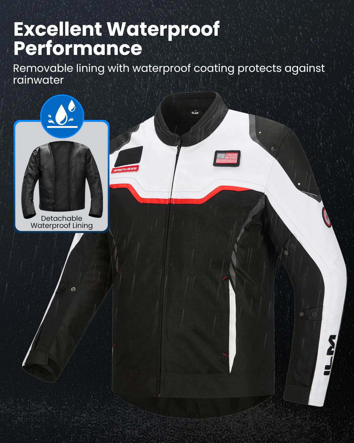 ILM Motorcycle Mesh Jacket with CE Armor and Detachable Waterproof Liner Model JRC2 - Image 11