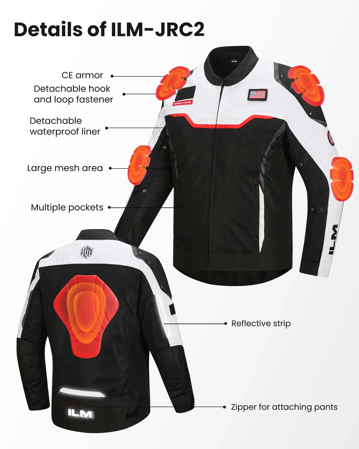ILM Motorcycle Mesh Jacket with CE Armor and Detachable Waterproof Liner Model JRC2 - Image 12