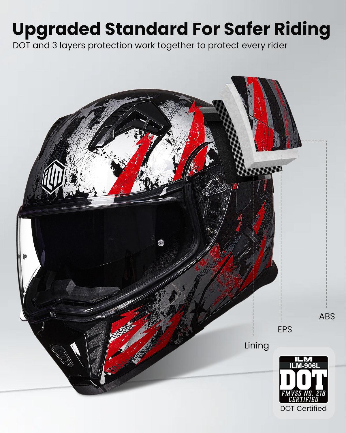 ILM Motorcycle Modular Full Face Helmet LED Tail Light Model 906L - Image 7