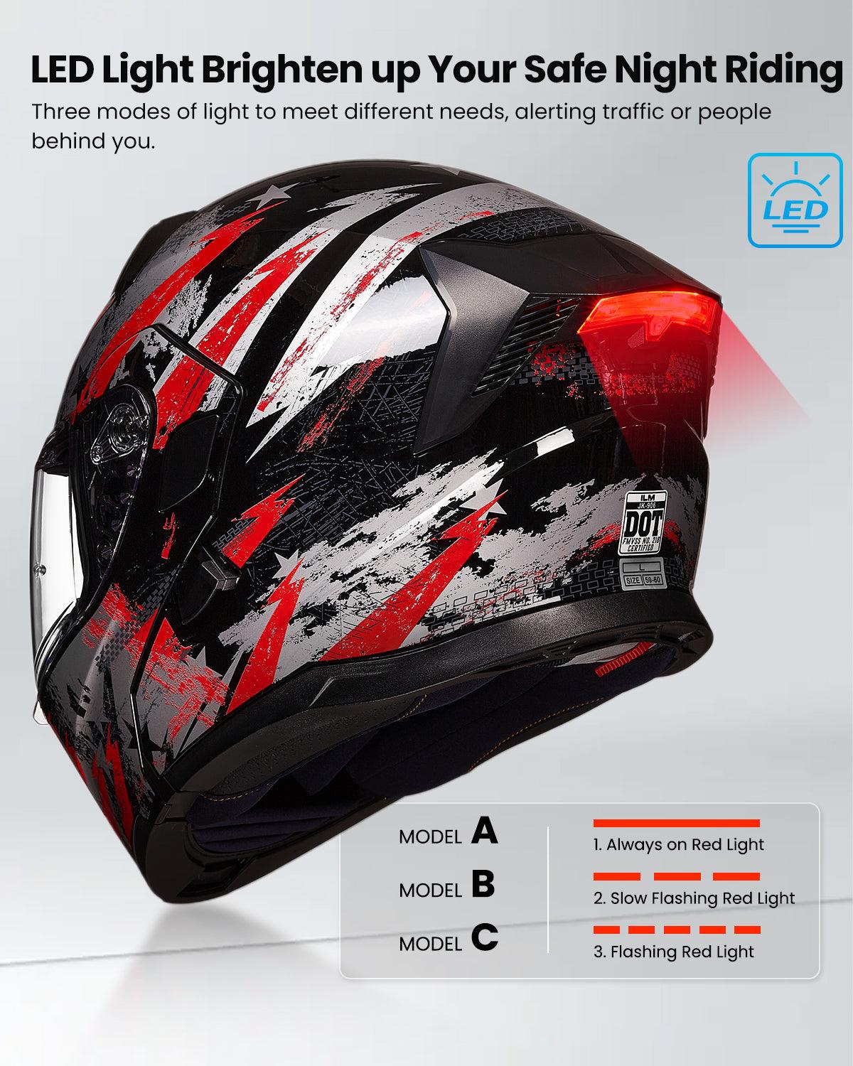 ILM Motorcycle Modular Full Face Helmet LED Tail Light Model 906L - Image 8