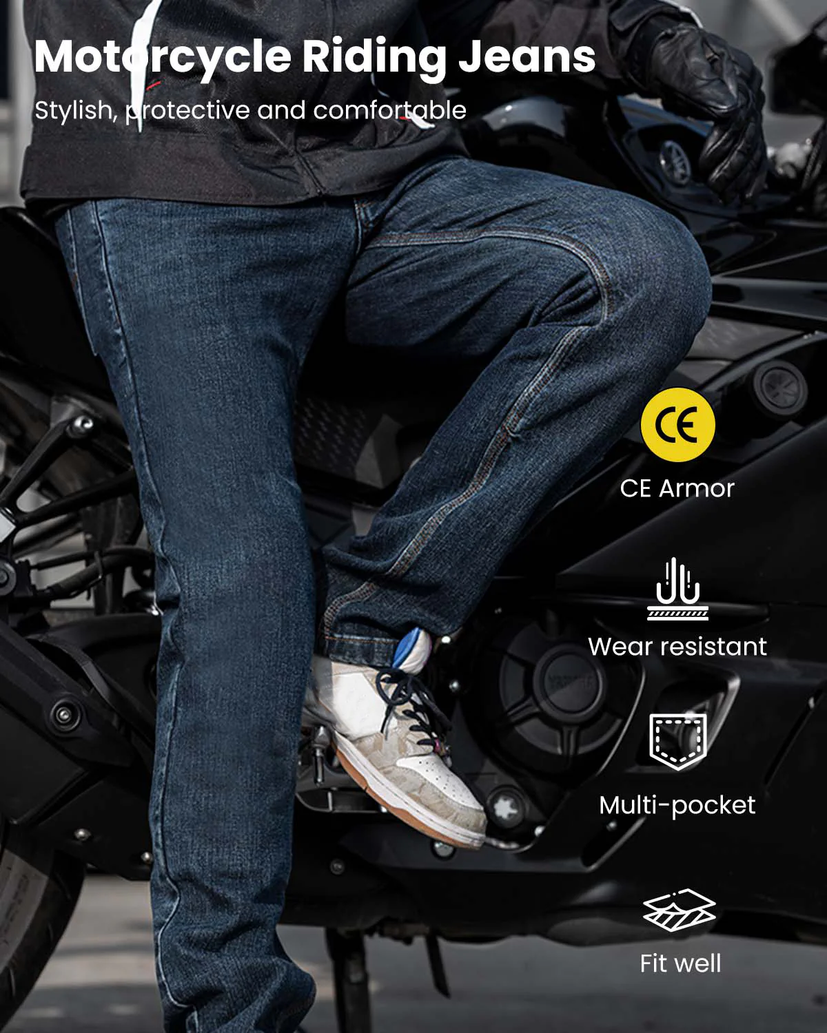 ILM Motorcycle Riding Pants for Men CE Armored Motorbike Jeans Adventure Touring Motocross All Season Model PJN1 - Image 3