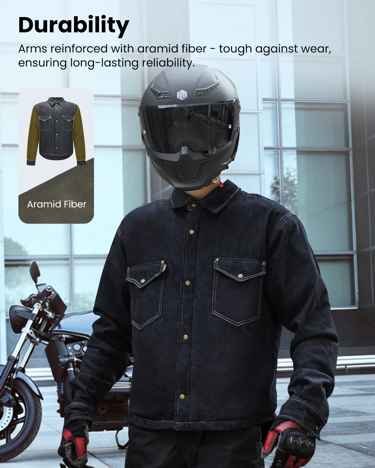 ILM Motorcycle Shirt Denim Jacket for Men with CE Armor Mesh Liner Lightweight Motorbike Model JFL1 - Image 3