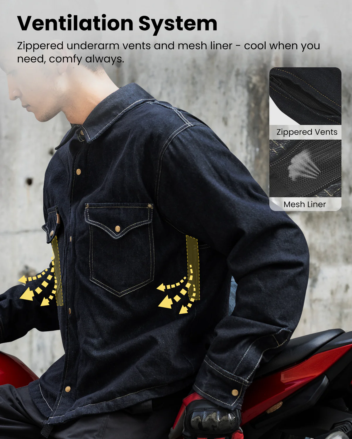 ILM Motorcycle Shirt Denim Jacket for Men with CE Armor Mesh Liner Lightweight Motorbike Model JFL1 - Image 7