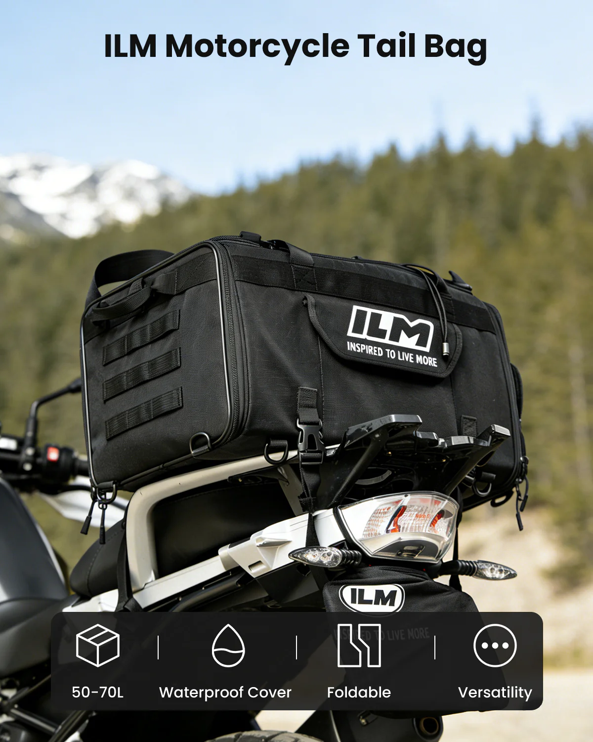 ILM Motorcycle Tail Bag 50-70L Travel Luggage Motorbike Rear Rack Trunk Shoulder Backpack with Rain Cover Model BL02 - Image 6