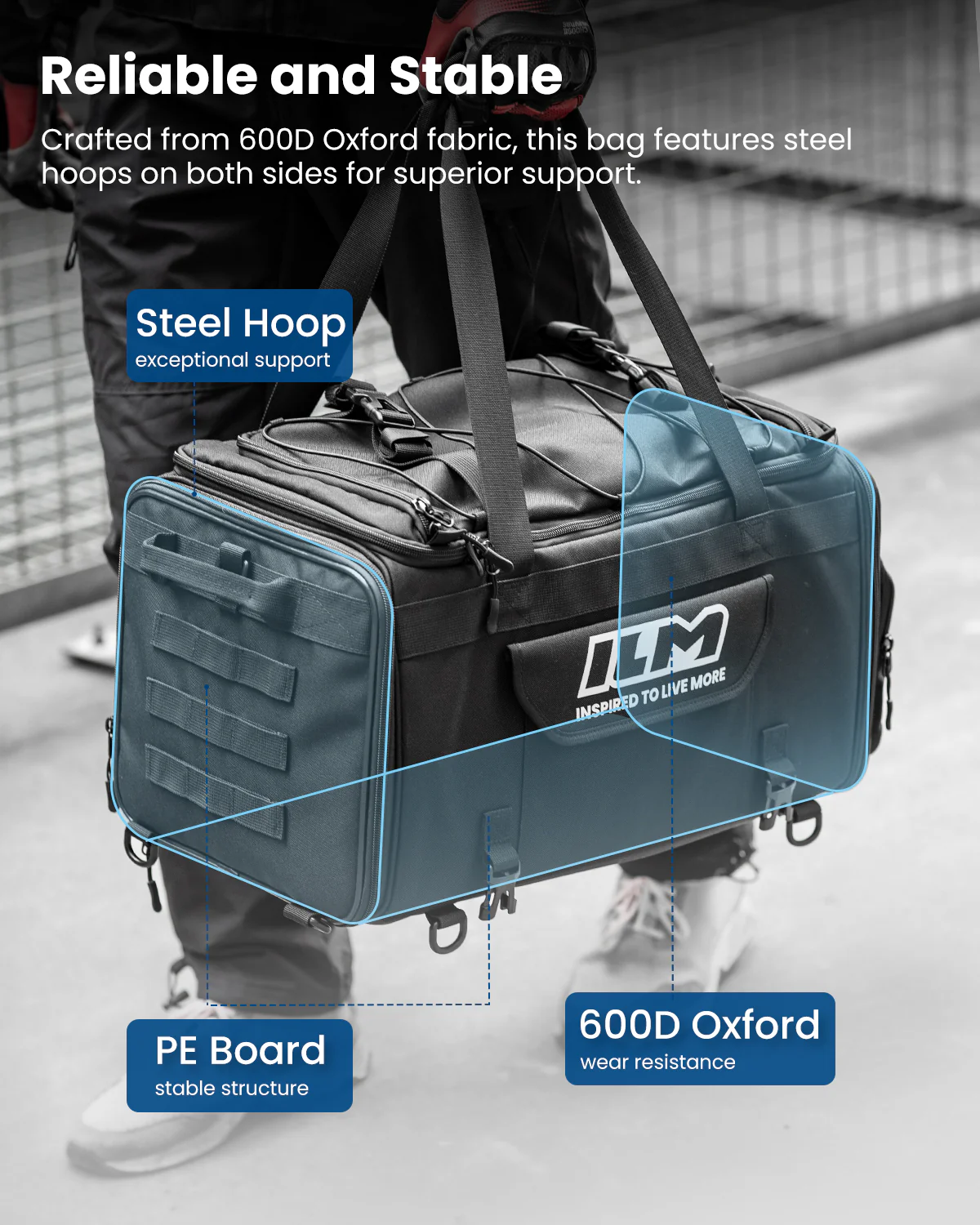 ILM Motorcycle Tail Bag 50-70L Travel Luggage Motorbike Rear Rack Trunk Shoulder Backpack with Rain Cover Model BL02 - Image 8