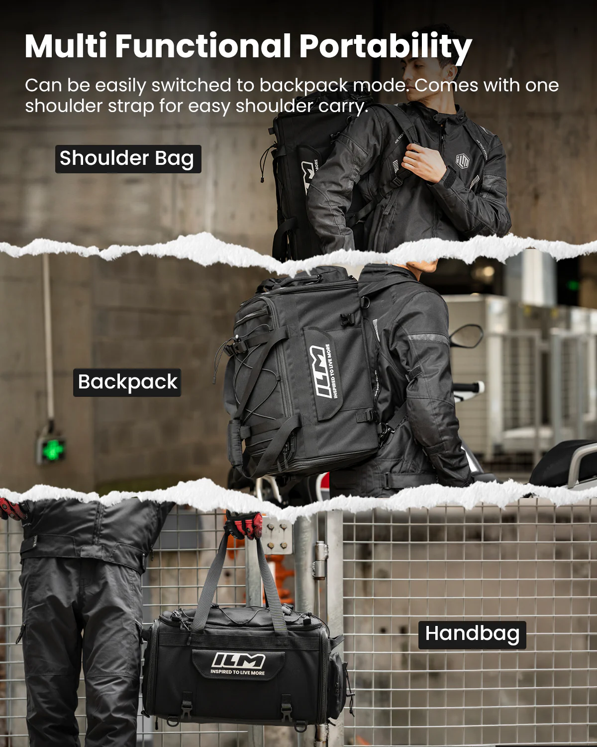 ILM Motorcycle Tail Bag 50-70L Travel Luggage Motorbike Rear Rack Trunk Shoulder Backpack with Rain Cover Model BL02 - Image 9