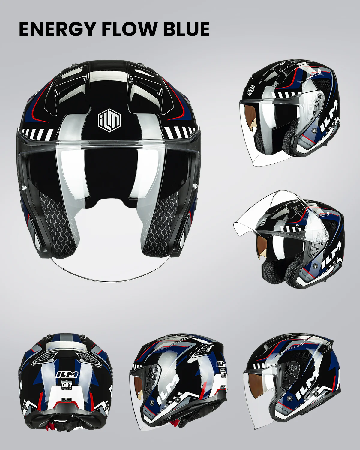 ILM Open Face Motorcycle 3/4 Helmet Model MO325 - Image 14