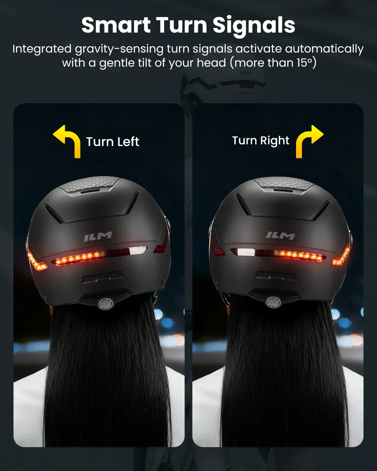 ILM Smart Adult Bike Helmet Front Side Rear LED Light with Automatic G-Sensor Turn Signal & Brake Warning Road Cycling Model MB101L - Image 9