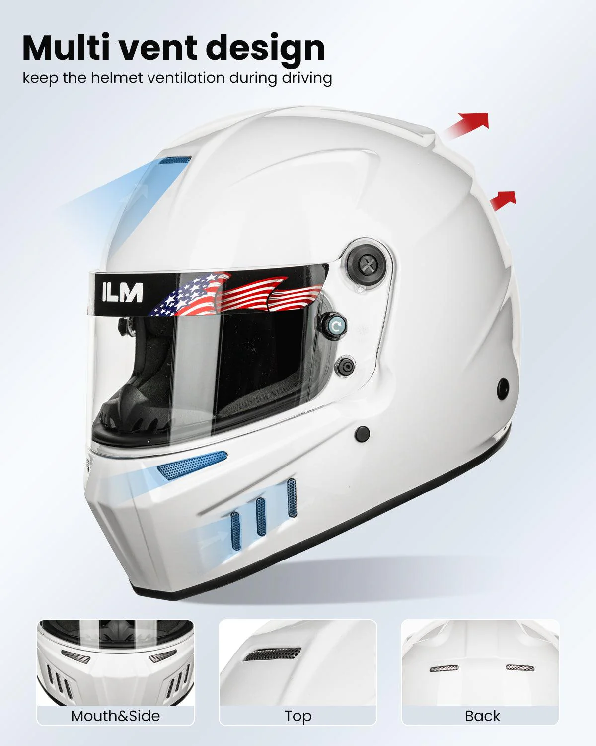 ILM Snell SA2020 Approved Auto Racing Lightweight Fiberglass Full Face Helmets Model 890 - Image 4