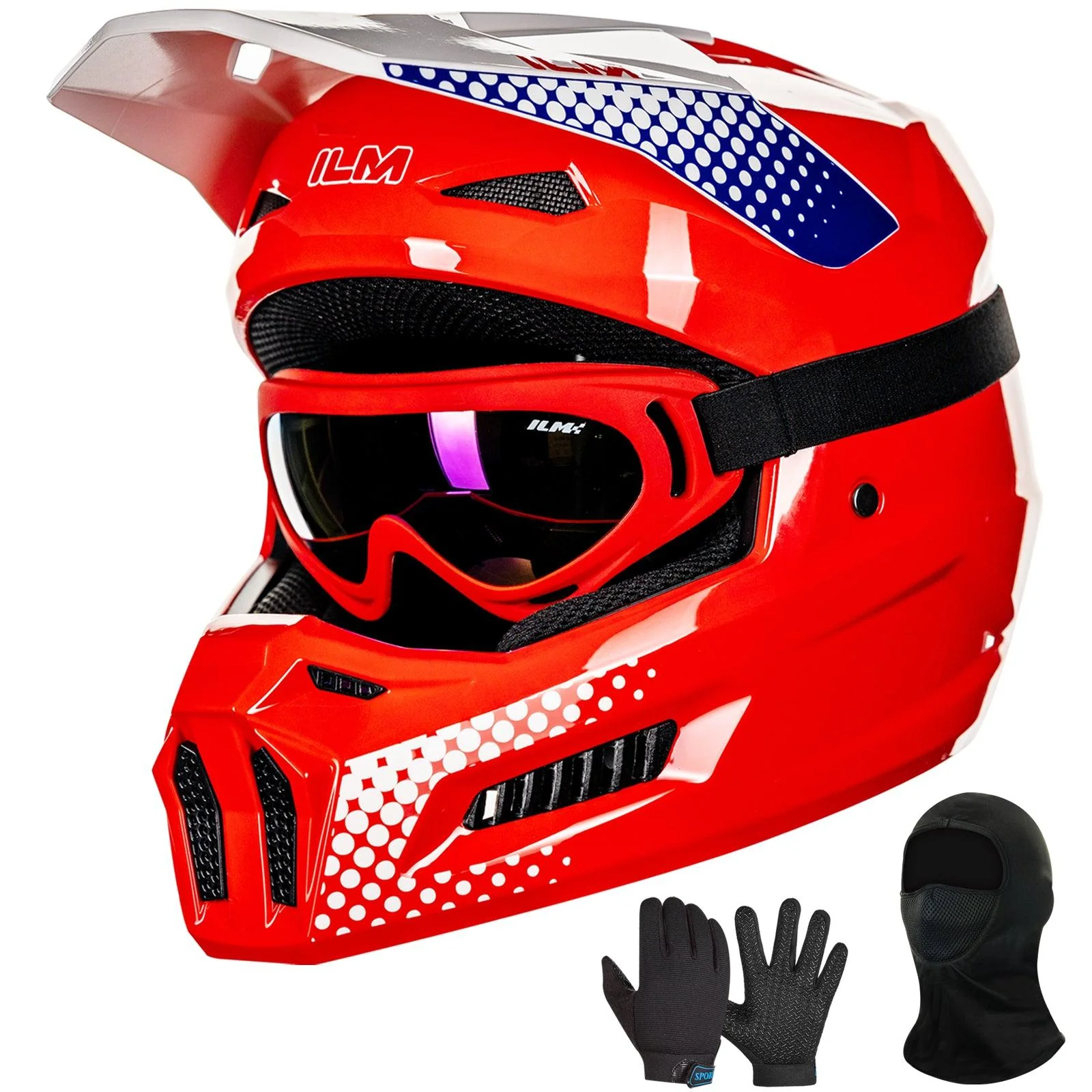 ILM Youth Dirt Bike Helmets Kids ATV Helmet with Goggles Gloves Mask Model MT601Y - Image 4