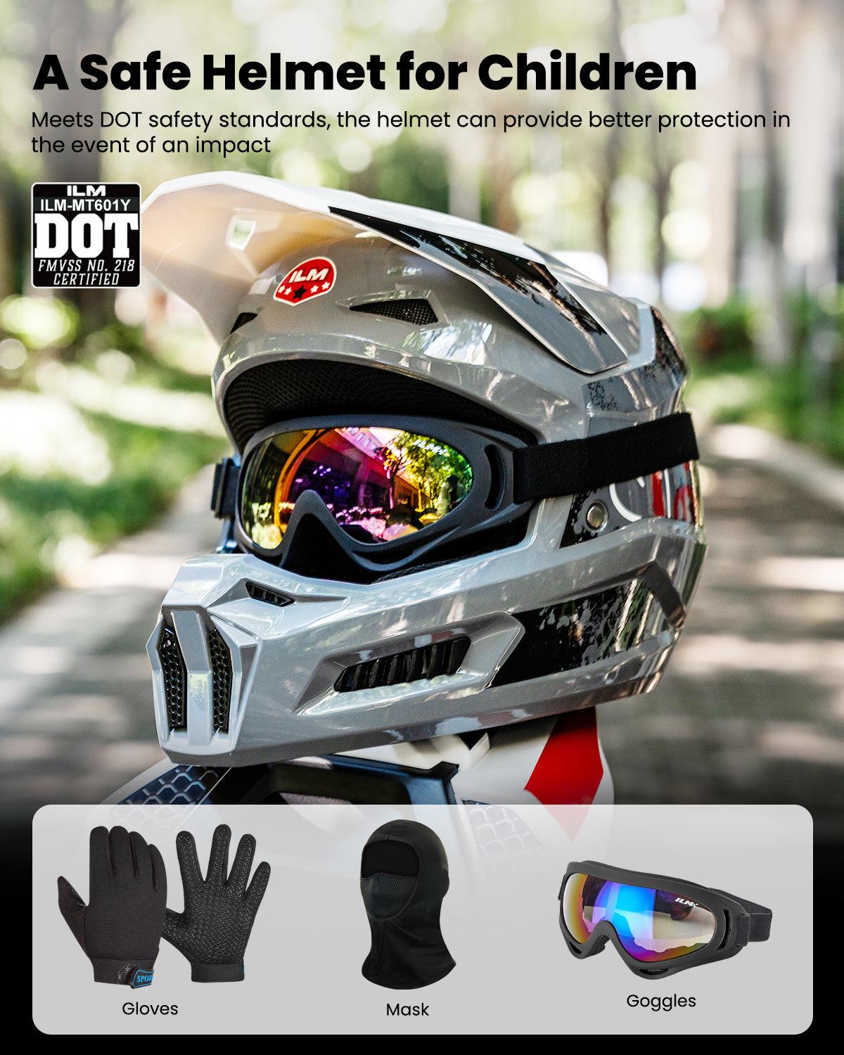 ILM Youth Dirt Bike Helmets Kids ATV Helmet with Goggles Gloves Mask Model MT601Y - Image 7