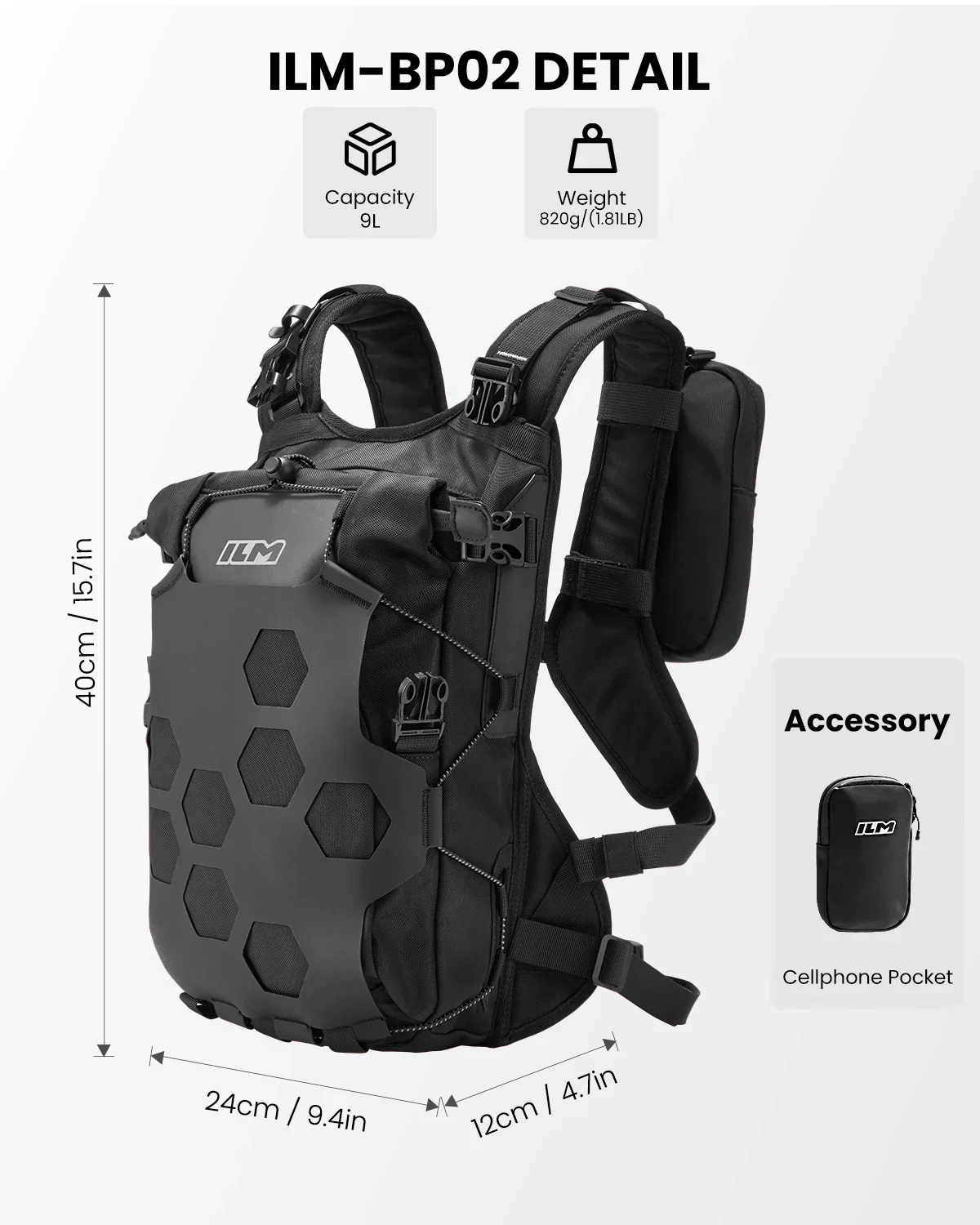 ILM Motorcycle Adventure Backpack 9L Waterproof Bag for Men Women Dual Sport Hiking Model BP02 - Image 6